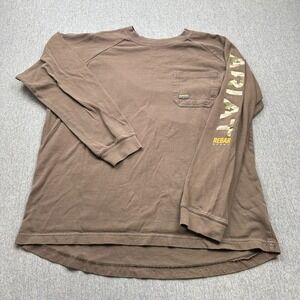 Ariat Rebar Long Sleeve Shirt Mens Large Brown Pocket Spellout Logo